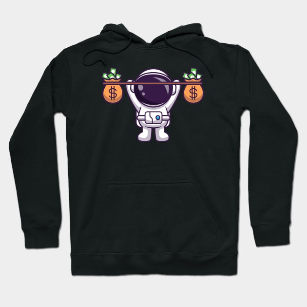 Cute Astronaut Lifting Money Bag Cartoon Hoodie by Catalyst Labs